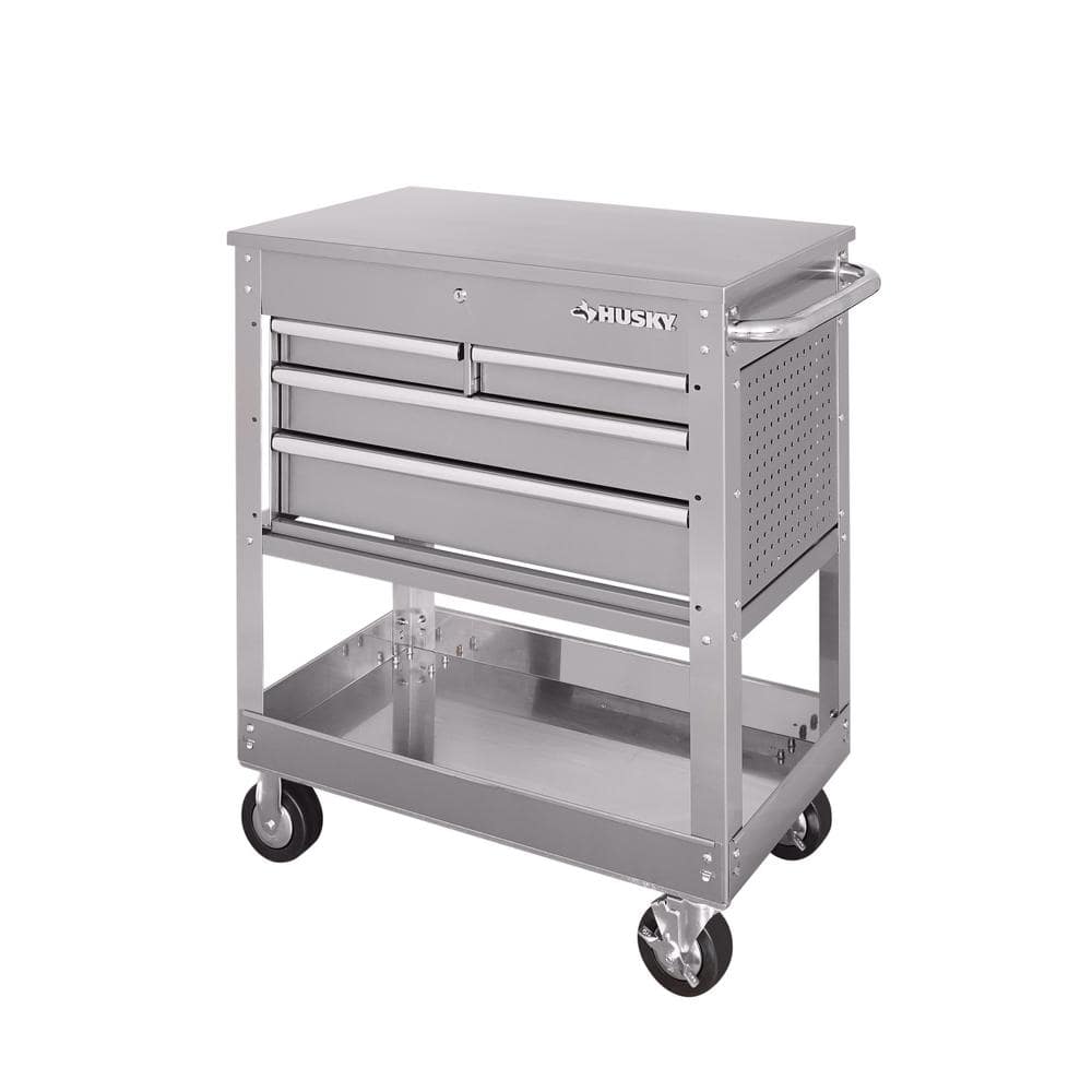 Husky 33 in. 4Drawer Stainless Steel Mechanics Cart HOUC3304JX1 The
