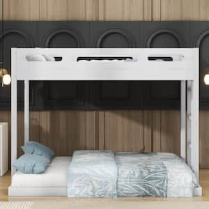 Twin Over Full Bunk Bed with Built-in Ladder, White