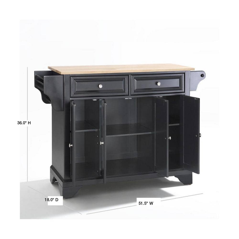 Black Kitchen Island Cart with Natural Wood Top