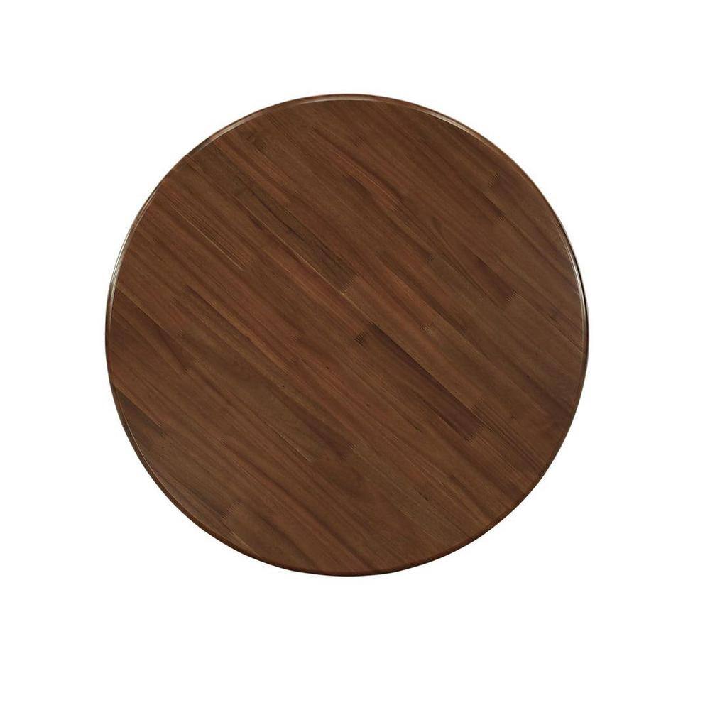 Mahogany Round Pedestal Dining Table with 2 Light Tan Linen Chairs