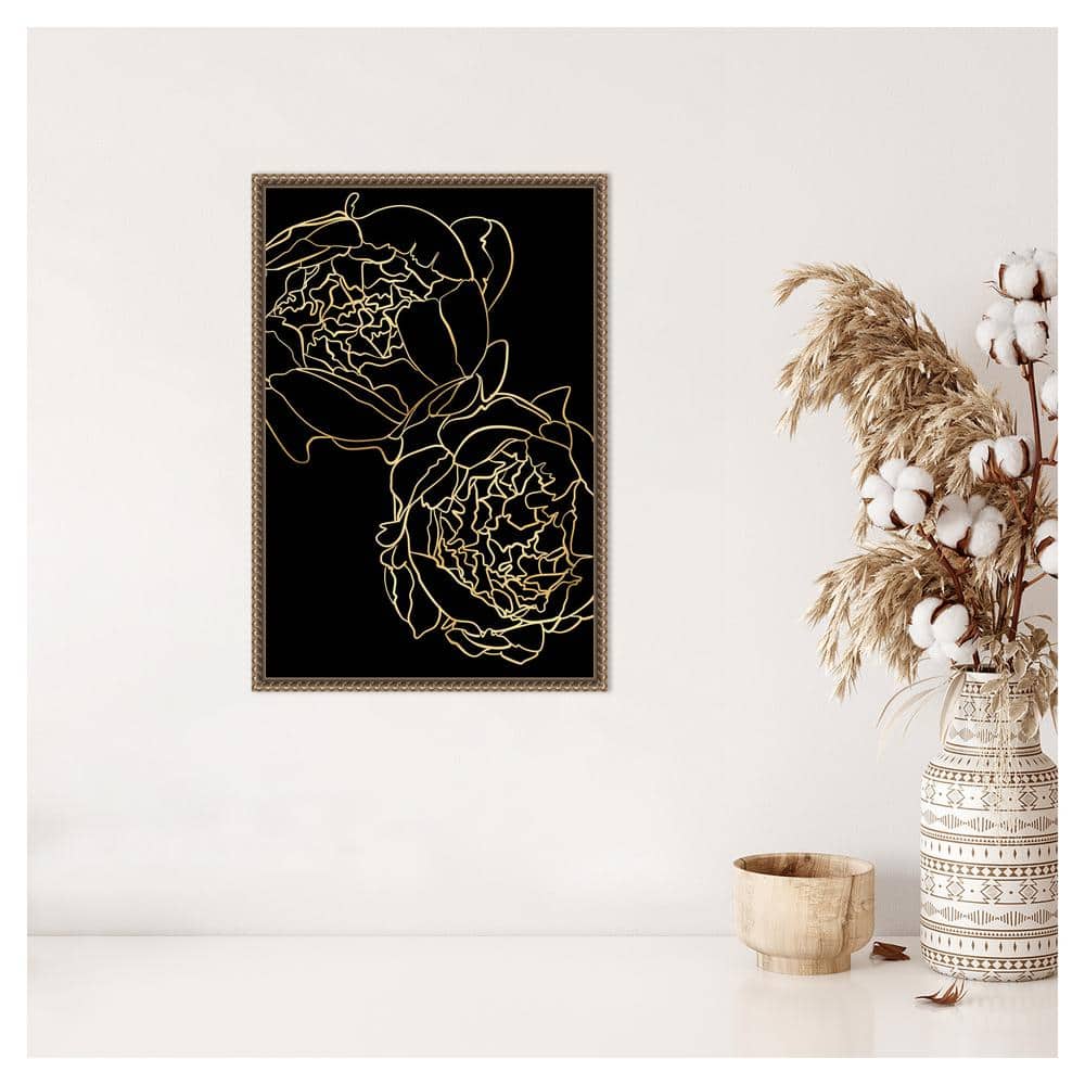 Gold and Black Beaded Framed Botanical Canvas Wall Art