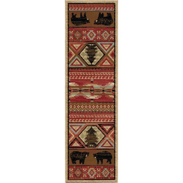 Mayberry Rug Lodge King Red Pine Claret 2 ft. x 8 ft. Lodge Area Rug