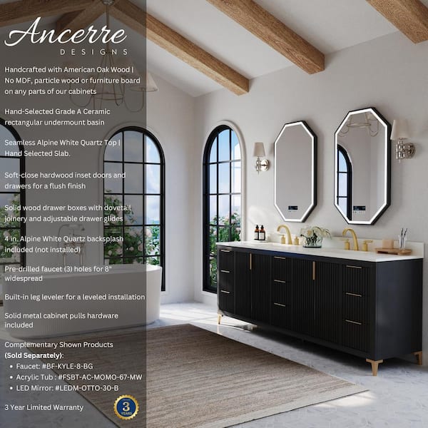 Turlington 84 in. W Double Sink Freestanding Bath Vanity in Black Oak with White Quartz Top