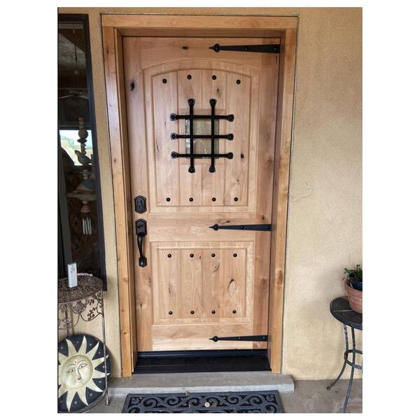 Krosswood Doors 32 in. x 96 in. Rustic Knotty Alder Arch Top Provincial Stain Right-Hand Inswing Wood Single Prehung Front Door