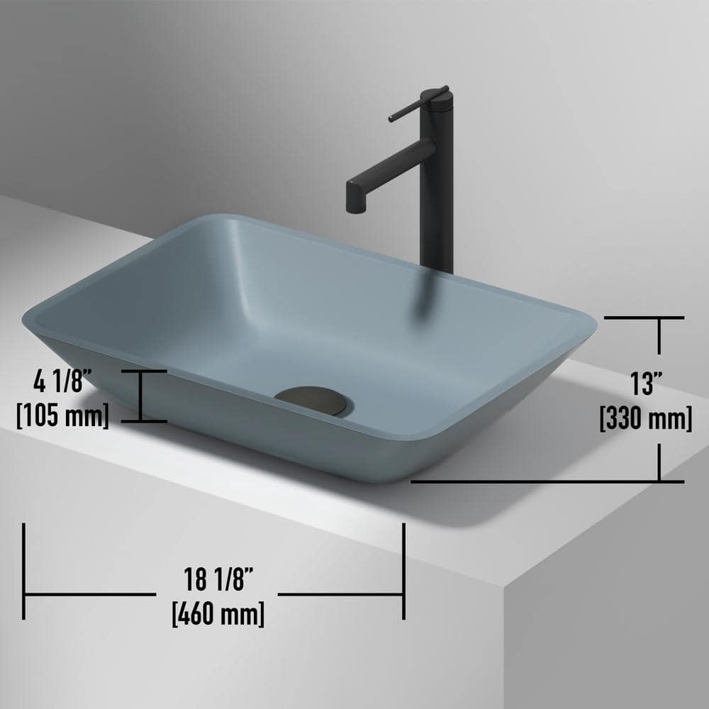 Sottile Luxury Frosted Blue Glass Rectangular Vessel Sink