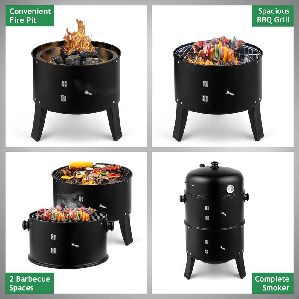 Black Vertical Charcoal Smoker Grill with Thermometer
