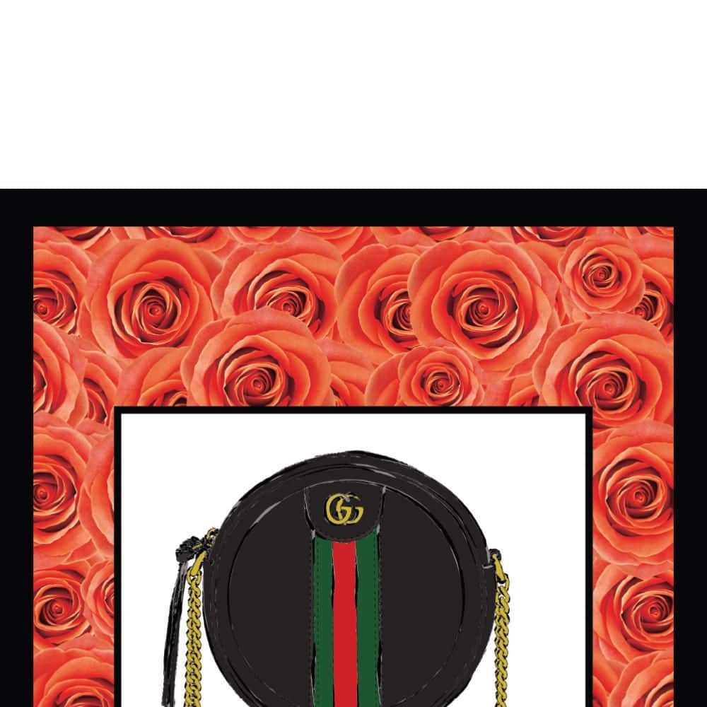 Glamorous Gucci Purse Print with Red Rose Frame