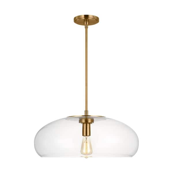 Generation Lighting Largo 21.5 in. W x 9.75 in. H 1-Light Burnished Brass Dimmable Modern Extra Large Pendant Light with Clear Glass Shade
