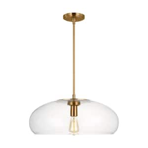 Largo 21.5 in. W x 9.75 in. H 1-Light Burnished Brass Dimmable Modern Extra Large Pendant Light with Clear Glass Shade
