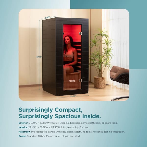EZLIFE 1-Person Indoor Okoume Hemlock Wood Infrared Sauna with Low