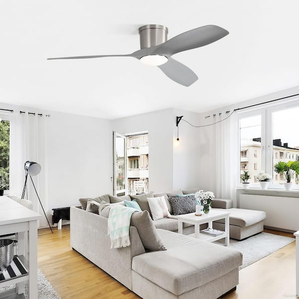 52 in. W Indoor Brushed Nickel Flush Mount Ceiling Fan with Light, Dimmable, Reversible DC Motor and Remote