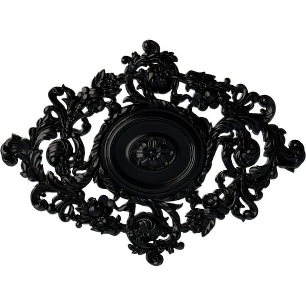 Ekena Millwork 22-1/2" W x 30-3/8" H x 1-1/2" Katheryn Urethane Ceiling Medallion, Hand-Painted Jet Black