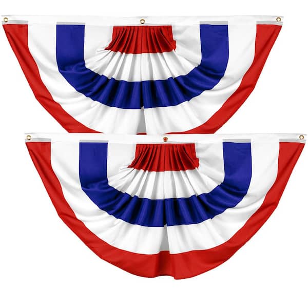 3 ft. x 6 ft. Printed Polyester USA No Stars Pleated Fan Flag with Canvas Header Brass Grommets (2-Pack)