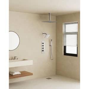 Thermostatic Valve 7-Spray 16 in. and 6 in. Dual Ceiling Mount Shower Head and Handheld Shower in Brushed Nickel