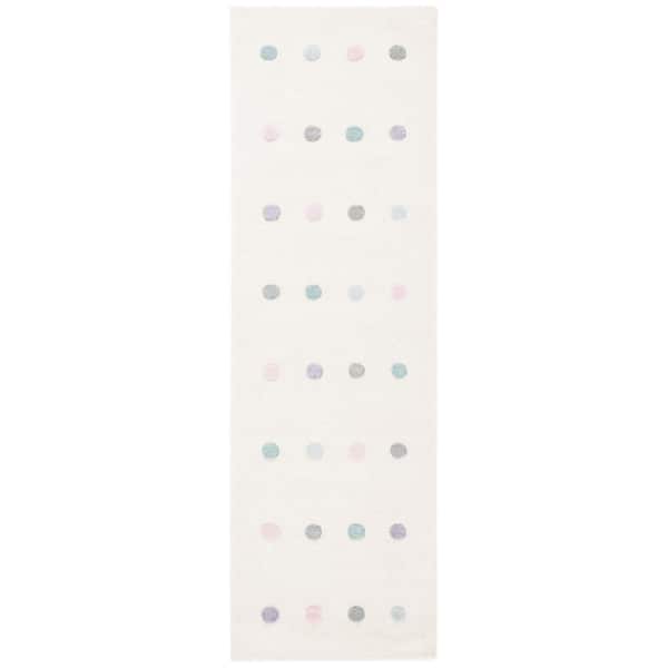Kids 3 ft. x 8 ft. Ivory Polka-Dot Runner Rug