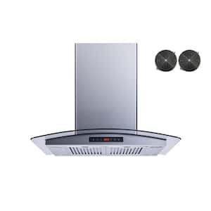 30 in. 439 CFM Convertible Island Range Hood in Stainless Steel with Baffle and Charcoal Filters, Touch Control