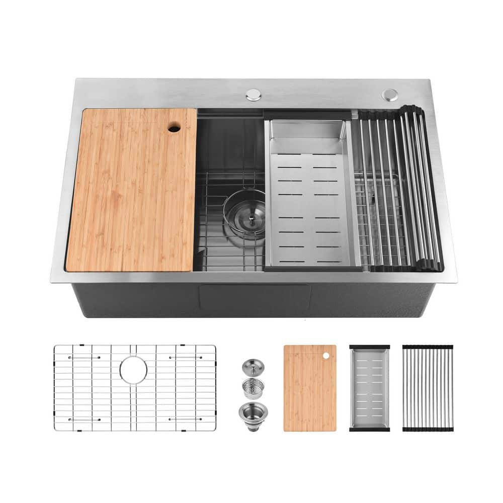 33 in. Drop-In/Undermount Single Bowl 20-Gauge Silver Stainless Steel Kitchen Sink with Cutting Board, Colander, Grid price history on PriceWatchPro