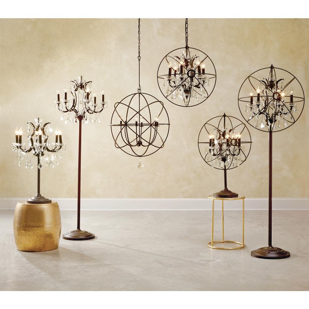 Solaris English Bronze 6-Light Chandelier with Clear Glass Drops