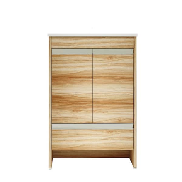 Staykiwi 24 in. W x 18.5 in. D x 36 in. H Freestanding Bath Vanity in Maple with White Resin Top