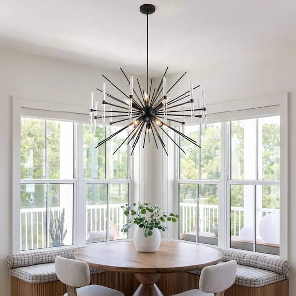 TinHon 10-Light Modern Black Sputnik Chandelier with Clear