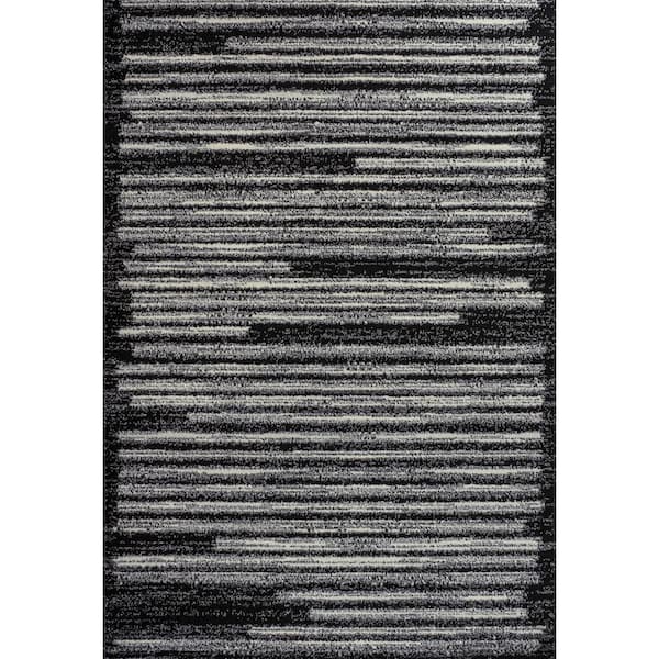 Khalil Modern Berber Stripe Black/Cream 3 ft. x 5 ft. Area Rug
