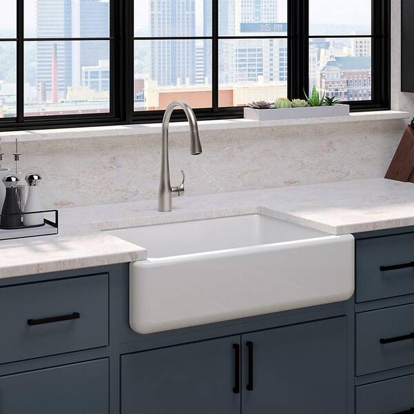 KOHLER Whitehaven 32.69 in. Undermount Single Bowl Aspen Green Cast Iron Kitchen Sink