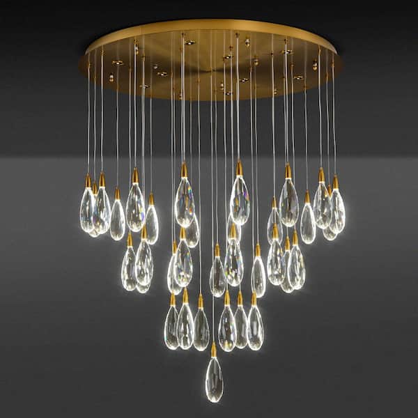YUYI 189 in. H 43-Light Gold LED Globe Crystal Chandelier Luxury Teardrop Staircase Chandelier for High Ceiling Foyer, Entry