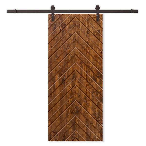 CALHOME 36 in. x 96 in. Walnut Stained Pine Wood Modern Interior Sliding Barn Door with Hardware Kit