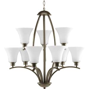Joy Collection 9-Light Antique Bronze Etched White Glass Traditional Chandelier Light