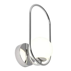 Bloom Sconce 7.28 in. 1-Light Chrome LED Wall Light with Frosted Glass Diffuser