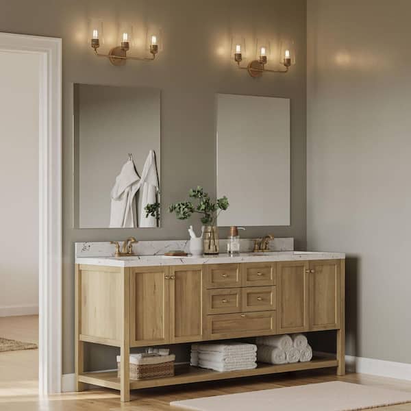 Celino 23.5 in. 3-Light Champagne Bronze Bathroom Vanity Light with Clear Glass Shade