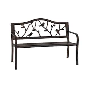 50 in. Outdoor Metal Patio Bench Garden Bench in Bronze with Bird Pattern Backrest