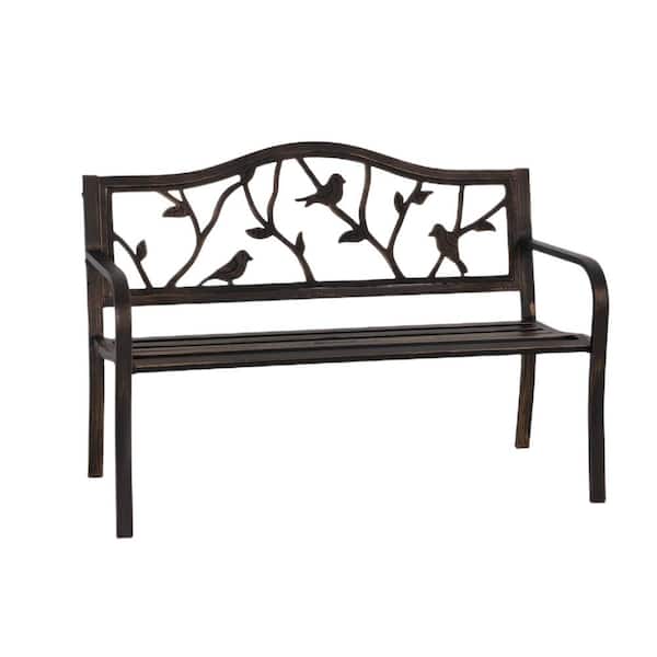 Afoxsos 50 in. Outdoor Metal Patio Bench Garden Bench in Bronze with Bird Pattern Backrest