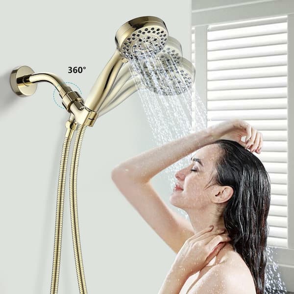 YONKI SUNSHIN INC Single Handle 5-Spray Patterns 1 Showerhead Shower Faucet Set 2.5 GPM with High Pressure Hand Shower in Gold