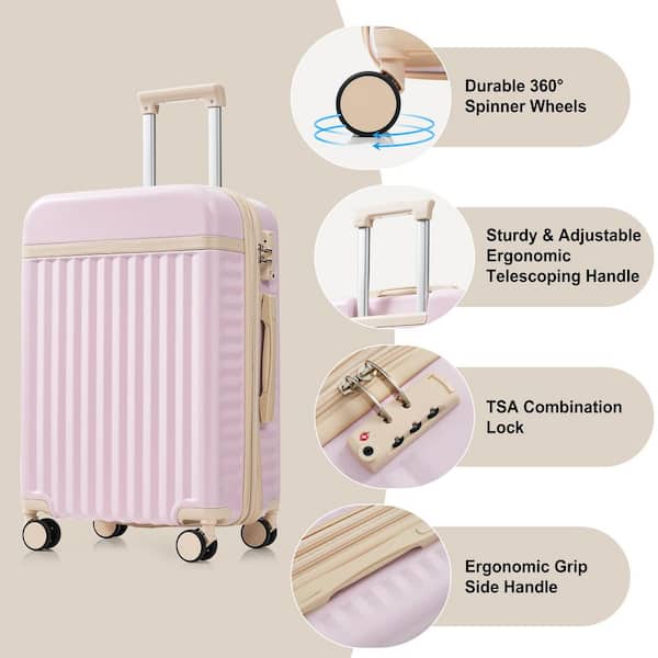 Merax 3-Bags, 3-Piece Light Pink ABS Hardshell Spinner Expandable
