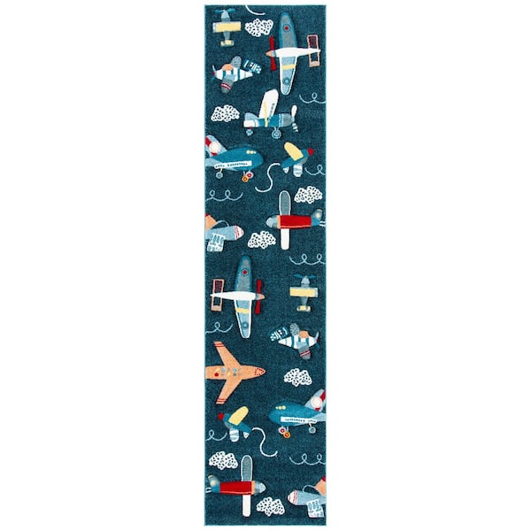 Carousel Kids 2 ft. x 12 ft. Navy/Ivory Novelty Runner Rug
