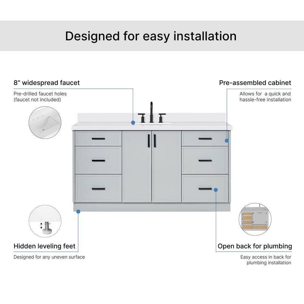 Kelly 67" Light Gray Wood Single Sink Vanity with White Quartz Top