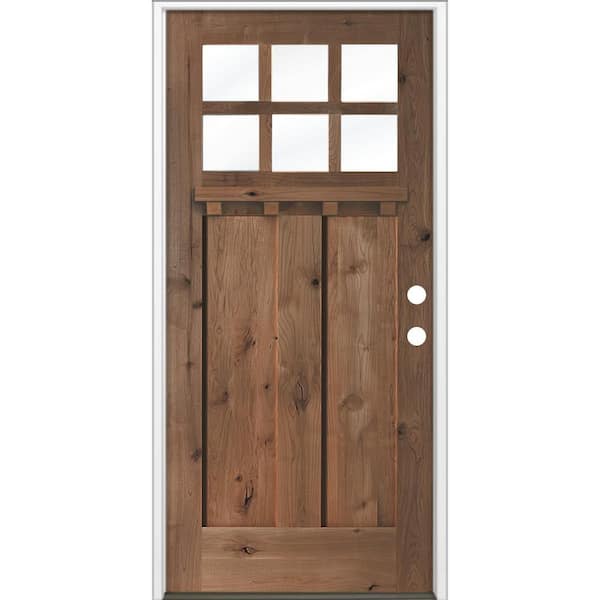 36 in. x 80 in. Knotty Alder Left-Hand/Inswing 6-Lite Beveled Clear Glass True Black Stain Wood Prehung Front Door w/ DS