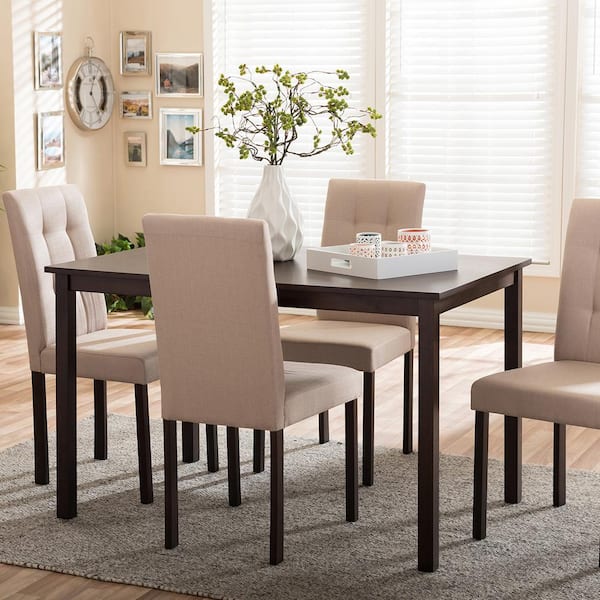 Baxton Studio Andrew 9-Grids 5-Piece Beige Fabric Upholstered Dining Set