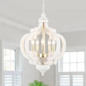 Tinnin 5-Light-Light Gold Farmhouse Chandeliers Lantern Adjustable Kitchen Island Cottage Candle Geometric Pendant