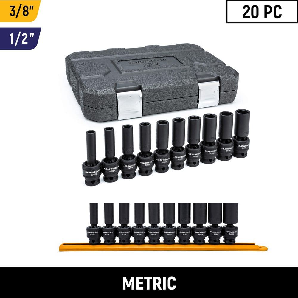 GEARWRENCH 20-Piece Metric 3/8 in. and 1/2 in. Drive 6-Point Deep Universal Impact Socket Set (GWIS31UDMS20)