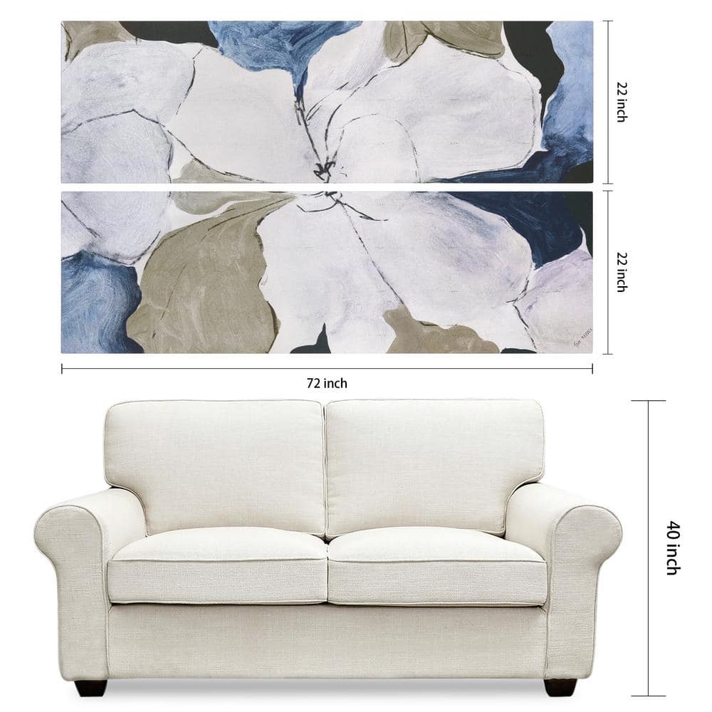 Floral Serenity Blue and Beige Abstract Canvas Wall Art Set