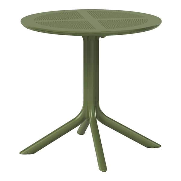 WESTIN OUTDOOR FrondandForm Modern Outdoor Patio Poly Plastic 31.5 in. Round Dining Table in Olive Green