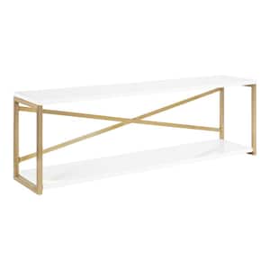 Ascott 36 in. W x 8 in. D White and Gold MDF Glam Decorative Wall Shelf