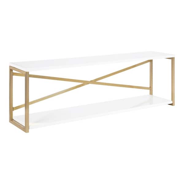 Kate and Laurel Ascott 36 in. W x 8 in. D White and Gold MDF Glam Decorative Wall Shelf
