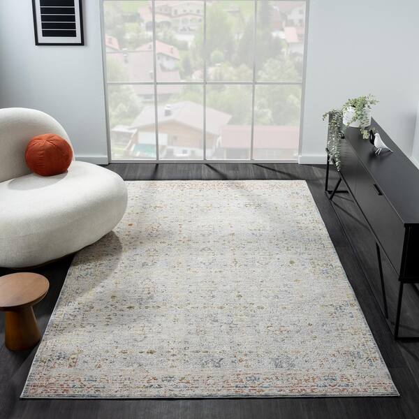 Unbranded - Alaya Light Gray/Ivory/Multicolor 9 ft. x 12 ft. Floral Performance Area Rug