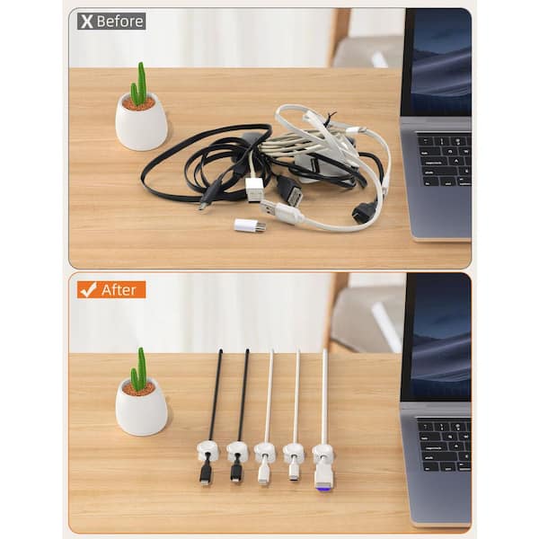 6-Pack Magnetic Cable Clips – Strong 3M Adhesive Cord Organizers For Desk, Nightstand, Car, Office – Holds Phone Charger, USB Cables, Wires (White)