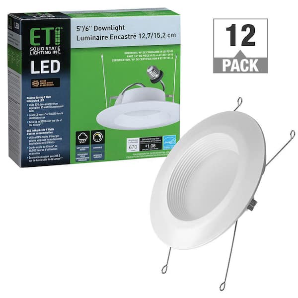 ETI LIGHTING 5 in./6 in. 2700K Warm White Integrated LED Recessed Trim Downlight 670 Lumens Wet Rated Dimmable (12-Pack)