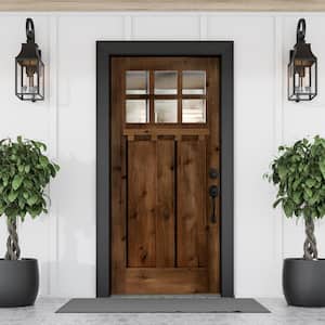 32 in. x 80 in. Craftsman Knotty Alder Left-Hand/Inswing 6-Lite Clear Glass Provincial Stain Wood Prehung Front Door &DS