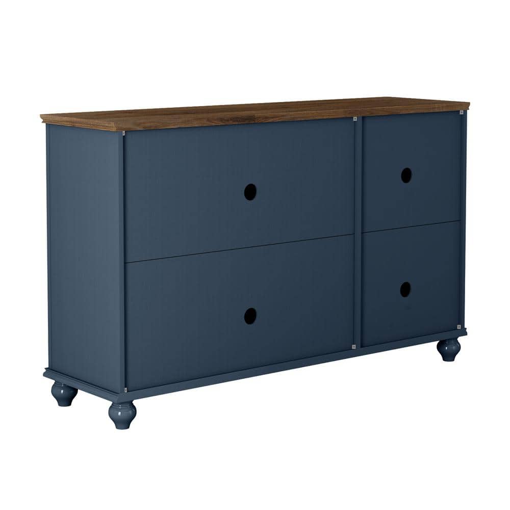 55" Navy and Wood Vintage Storage Sideboard Buffet Cabinet